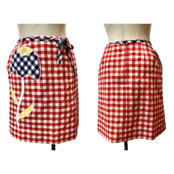 Vintage 60s Mod David Smith Red White Gingham Tennis Skort w Large Tulip | W 28" - Picture 2 of 10